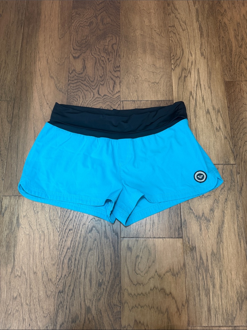 Roxy Turquoise Swim Shorts with Black Fold Over Waist Band